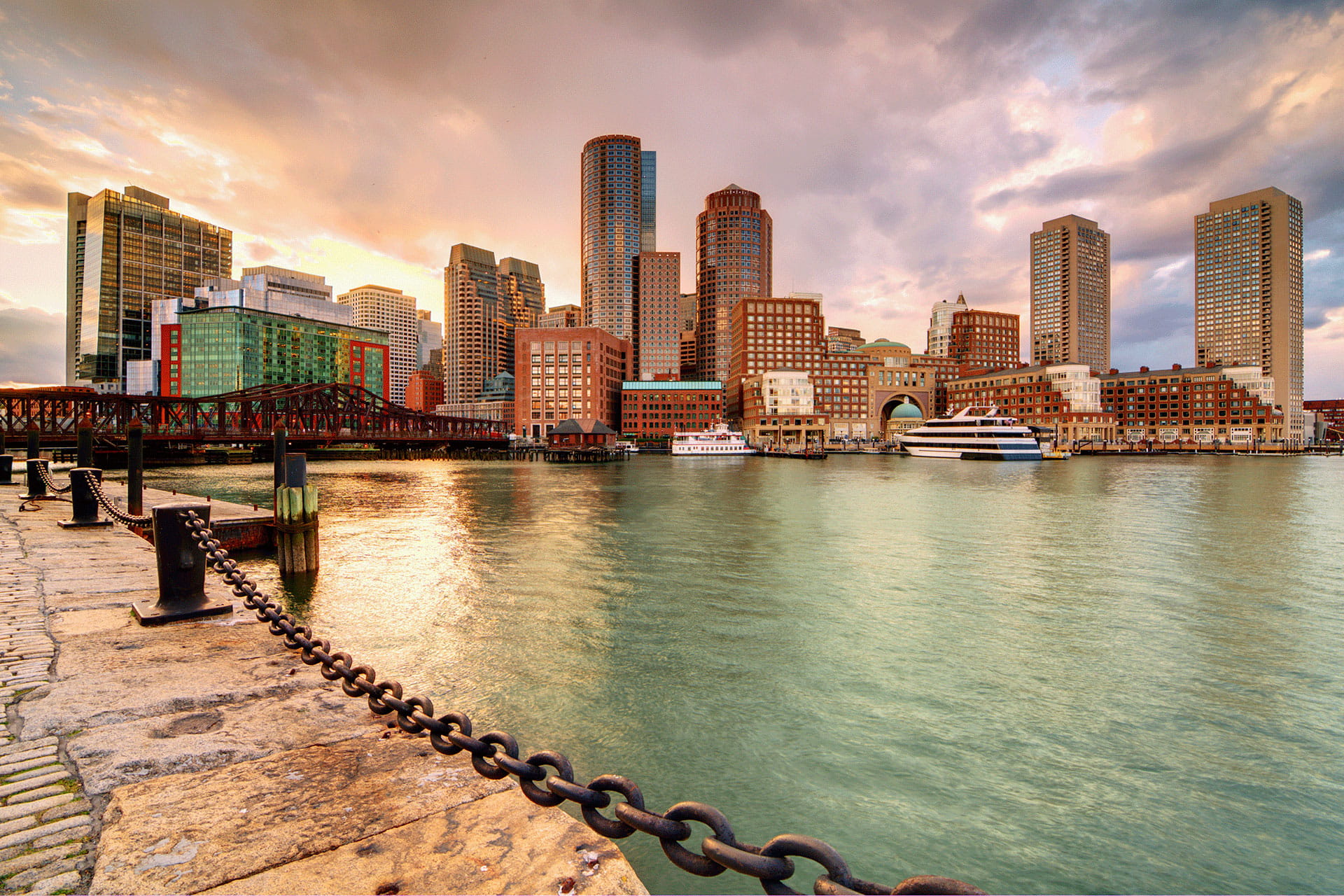 Boston boardwalk at sunrise