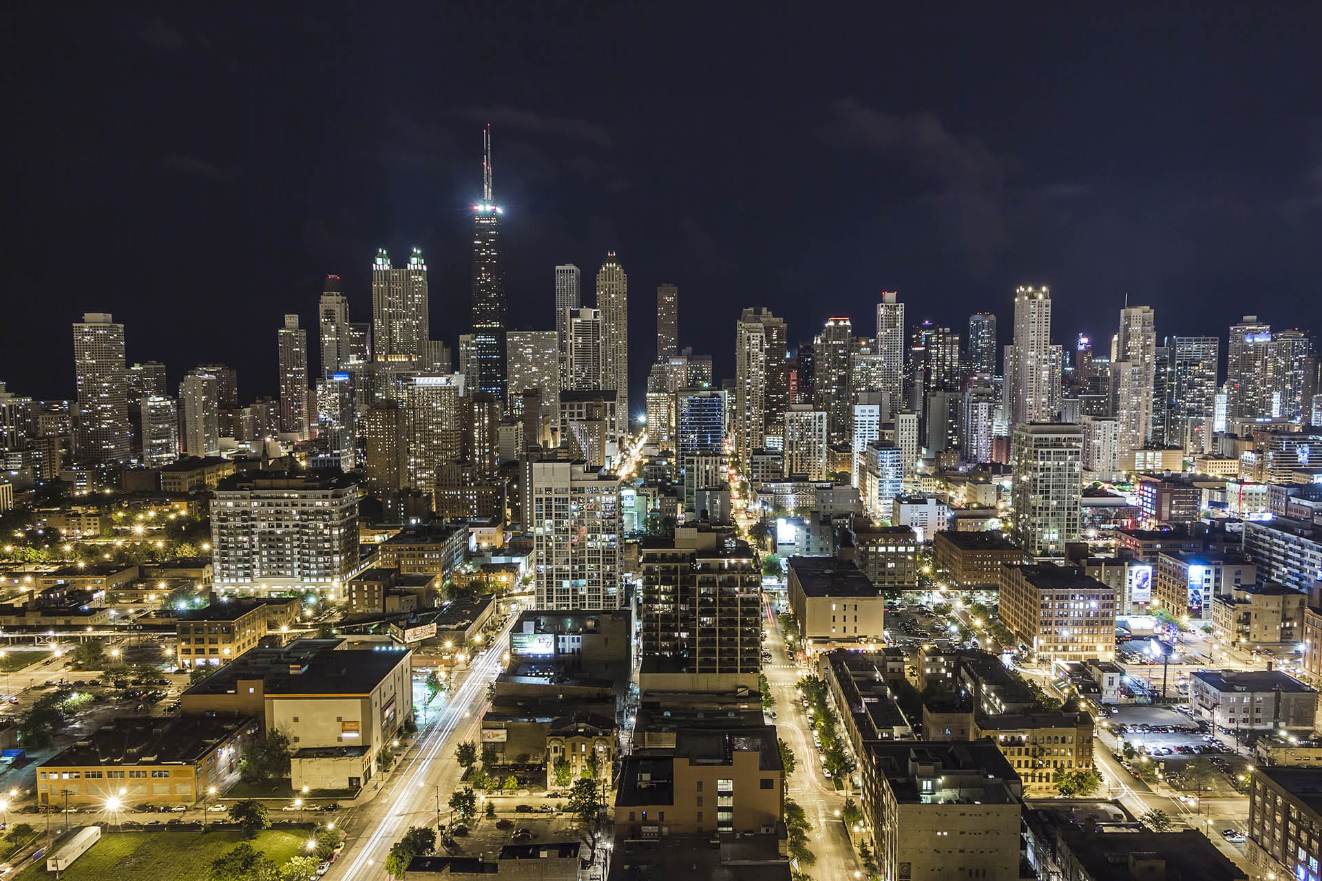 Bird view of city at night