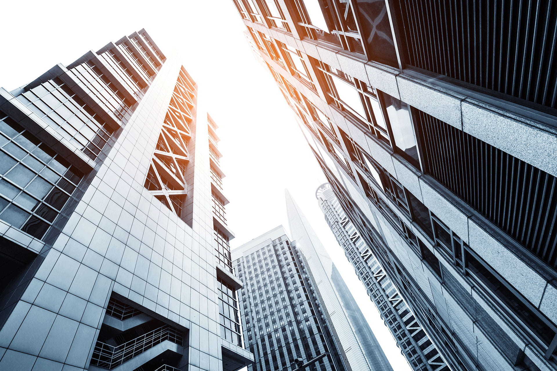 Glass buildings bottom view up