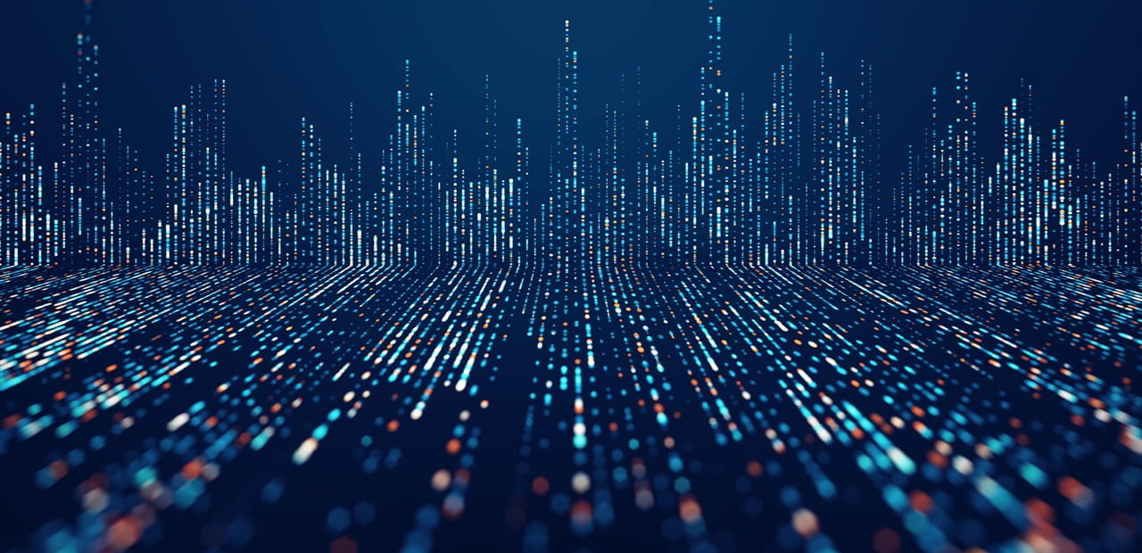 Image depicting motion of digital data flow