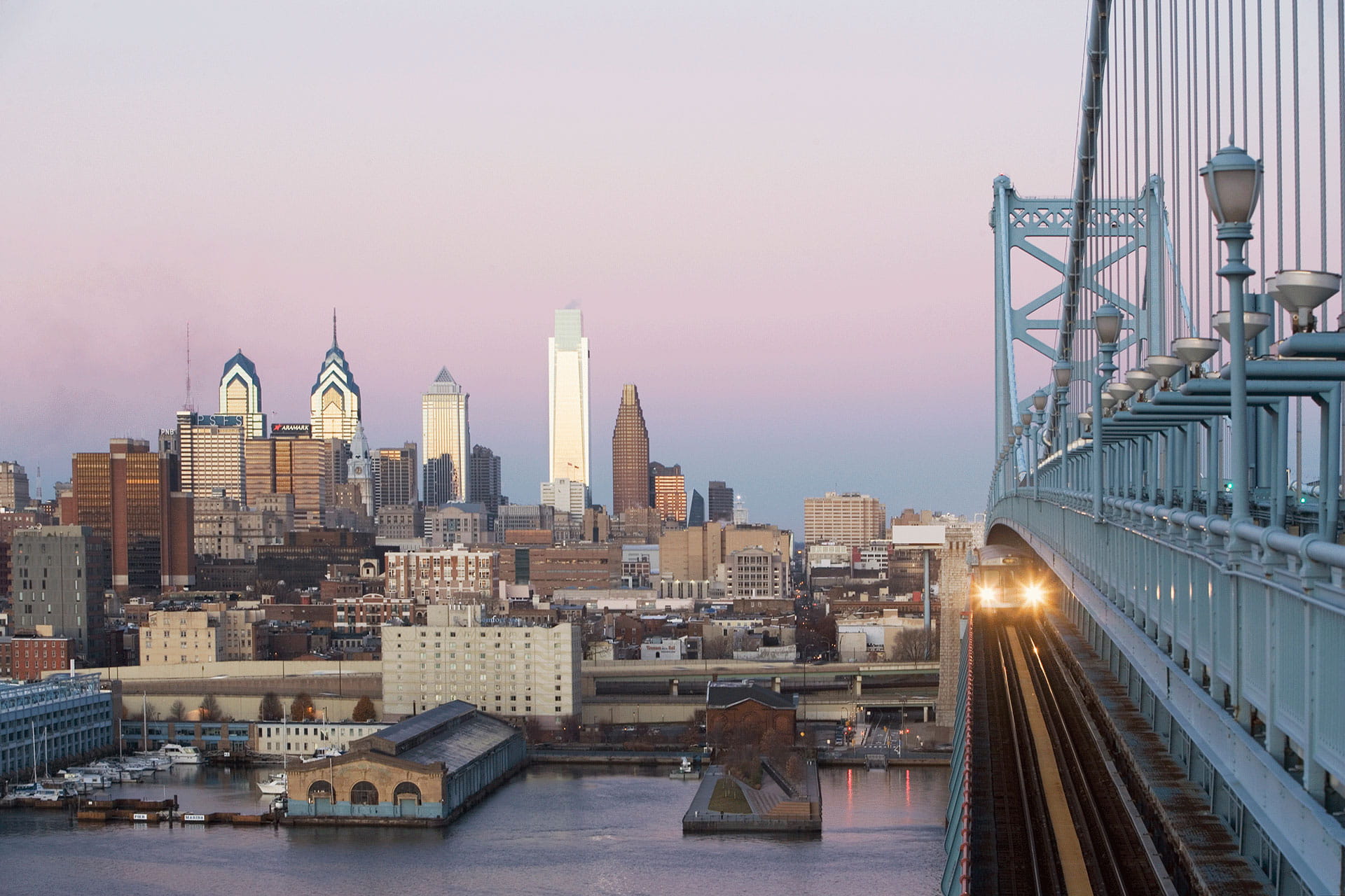 Philadelphia Skyline view from Ben Franklin Bridge