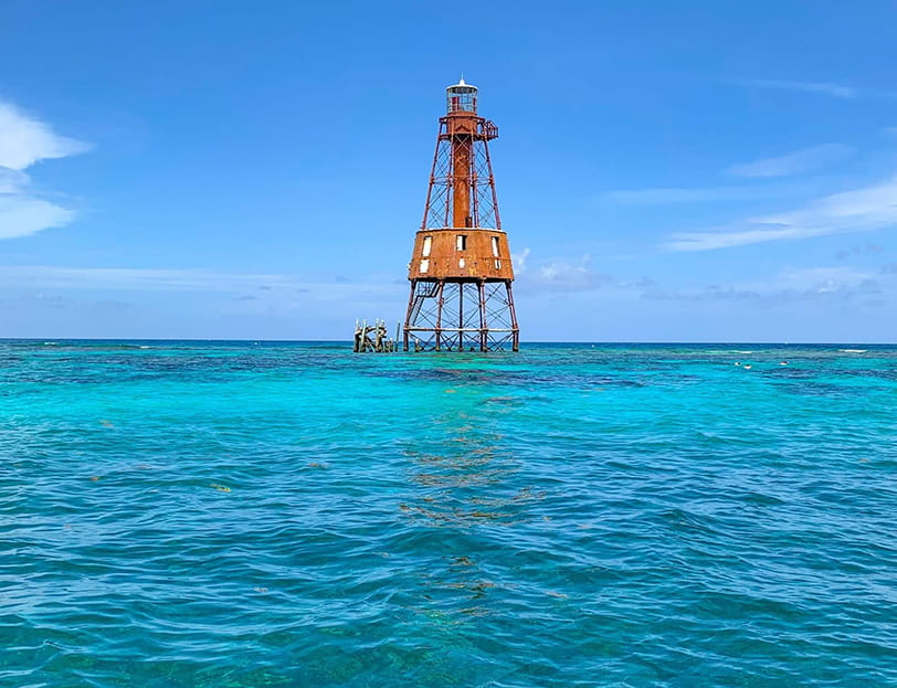 Lighthouse in open ocean